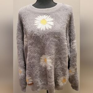Simply Southern Fuzzy Gray Sweater with Daisies